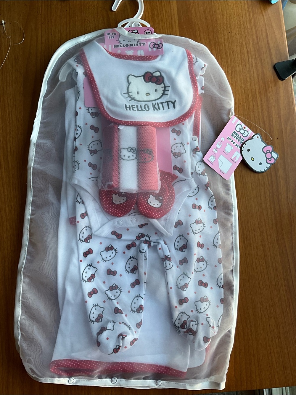 Sanrio Hello Kitty 10 PC Bundle Set Baby Clothes Blanket Wash Cloth Hat